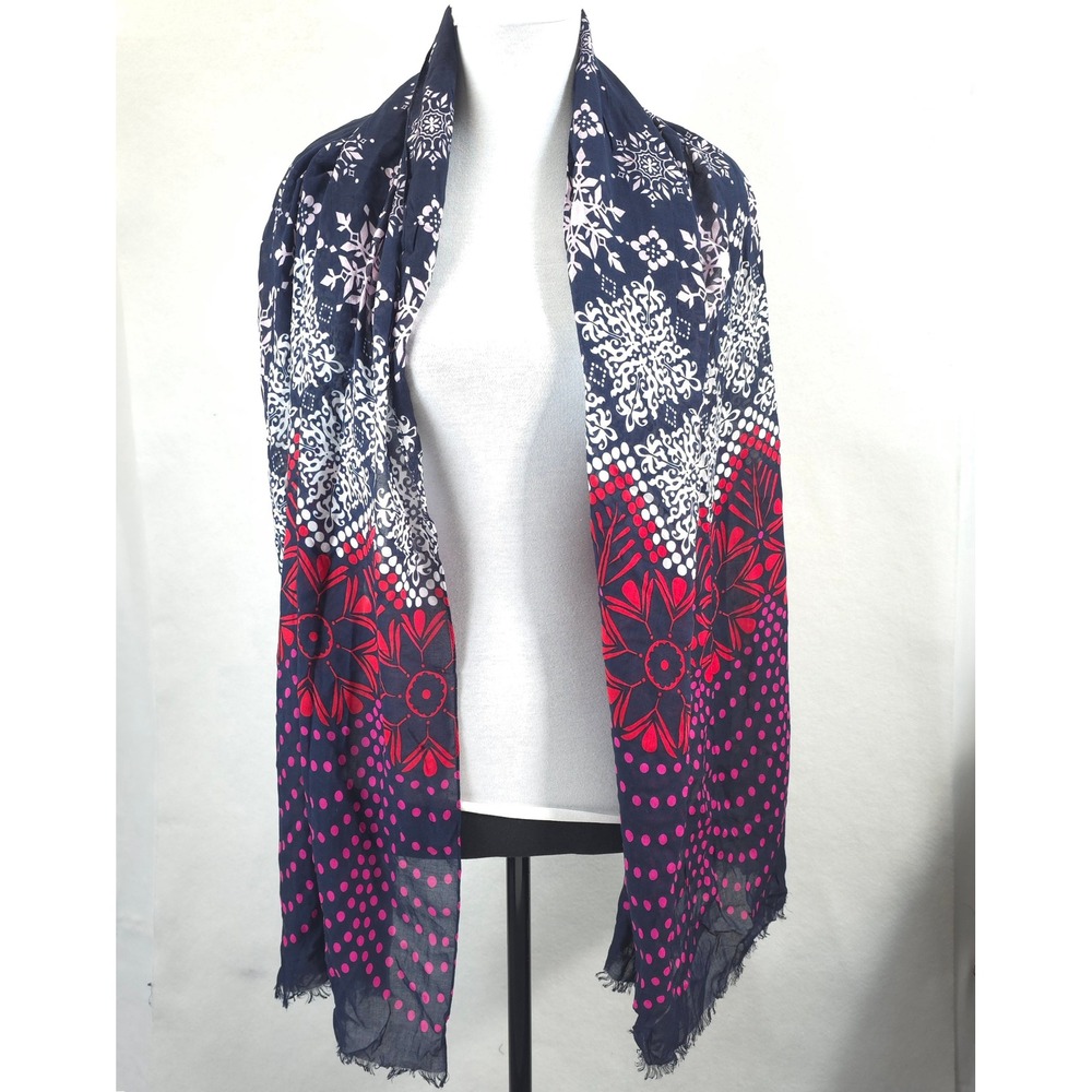 Talbots Scarf Mixed Print Snowflake Polka Dot Blue Pink Women OS Boho Preppy
